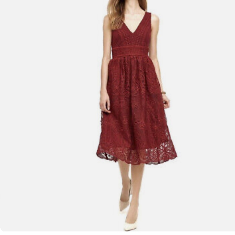NWT Anthropologie HD In Paris Red Lace Vintage Style Dentelle Dress (M)